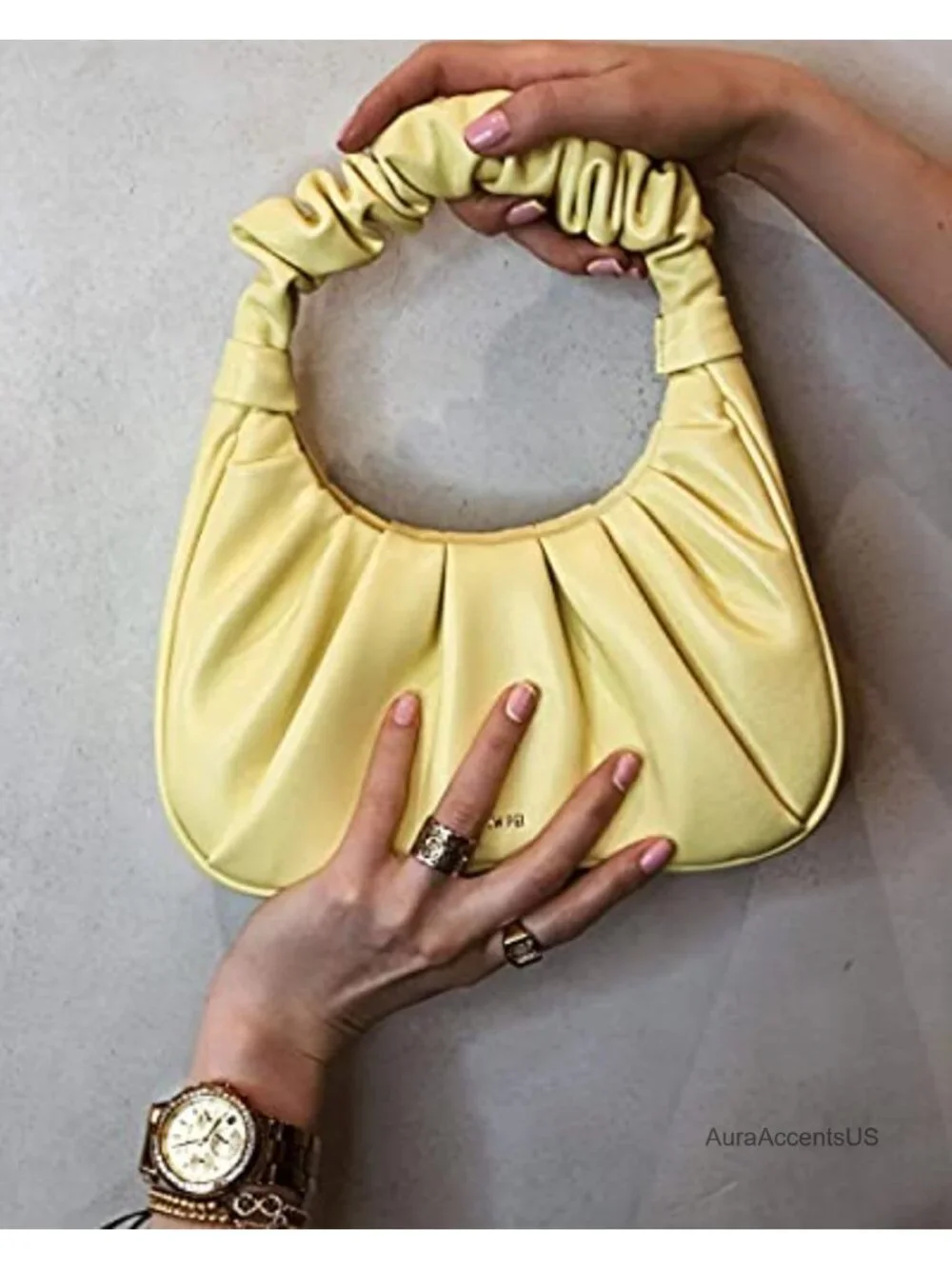 Vegan Leather Ruched Hobo Handbag with Magnet Closure